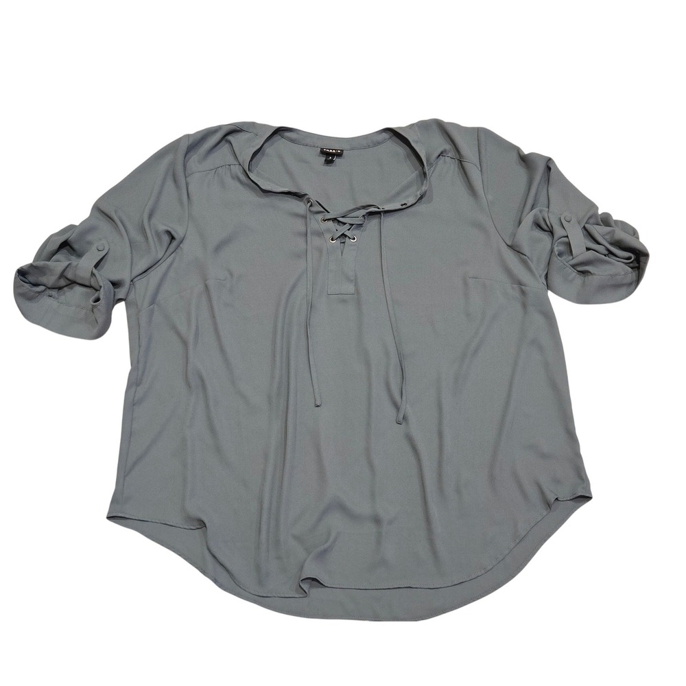 Torrid Harper Women Gray Lace Up V Neck Roll Tab Sleeve Blouse Top Plus Size 3
